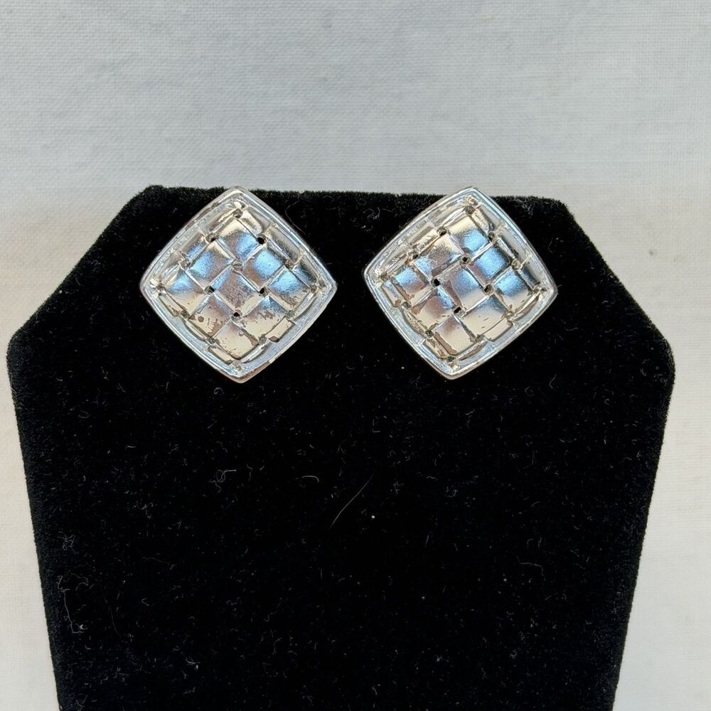 Vintage Napier Silver Tone Woven Square Screw Back Earrings